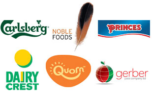 Logos from Carlsberg, Noble Foods, Princes, Dairy Crest, Quorn and Gerber Juice Company Ltd